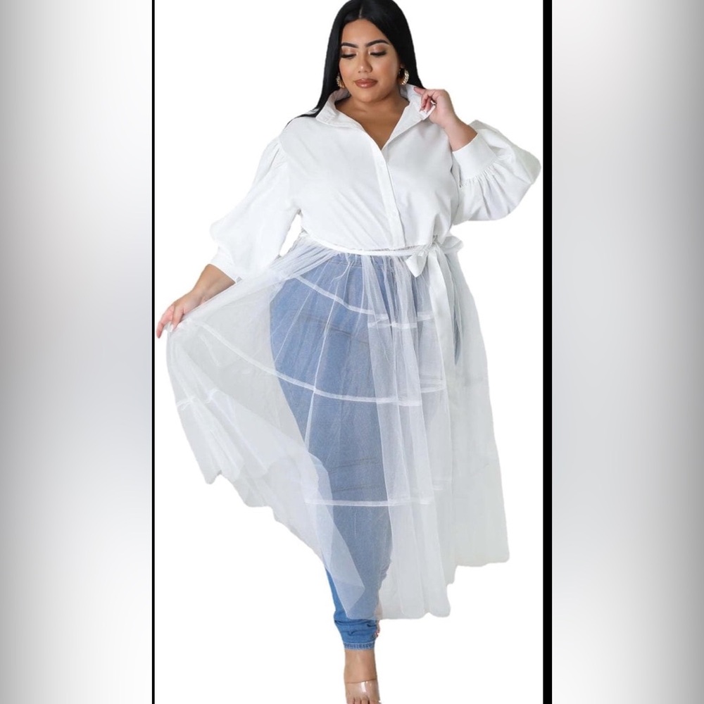 Elegant White Sheer Half Overlay Dress NWOT Fairycore Whimsigoth Ethereal